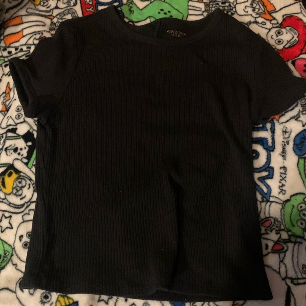 Black Knit Crop Ribbed Short Sleeve brandy Melville look alike crop top